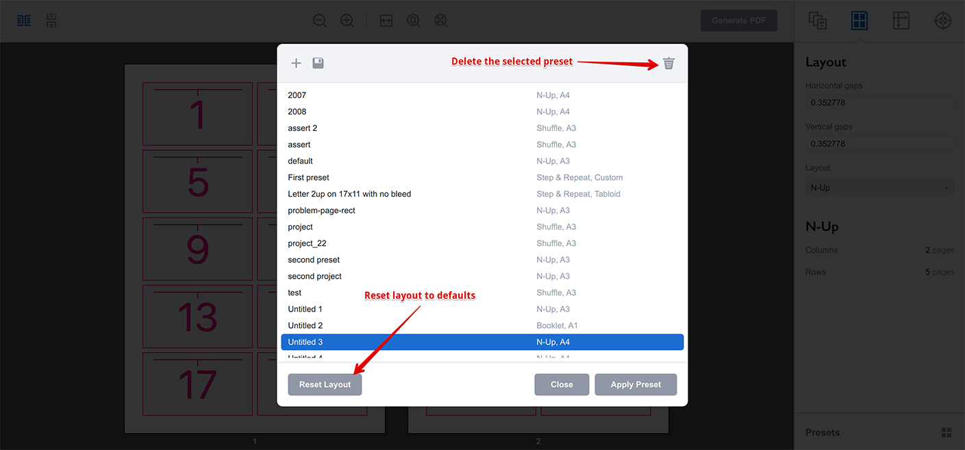 Other preset options in Imposition Wizard