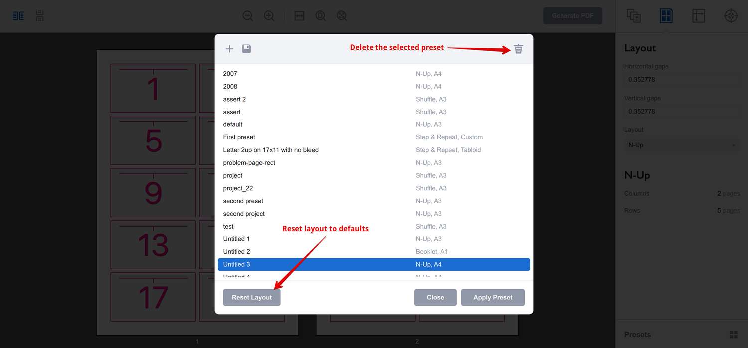 Other preset options in Imposition Wizard
