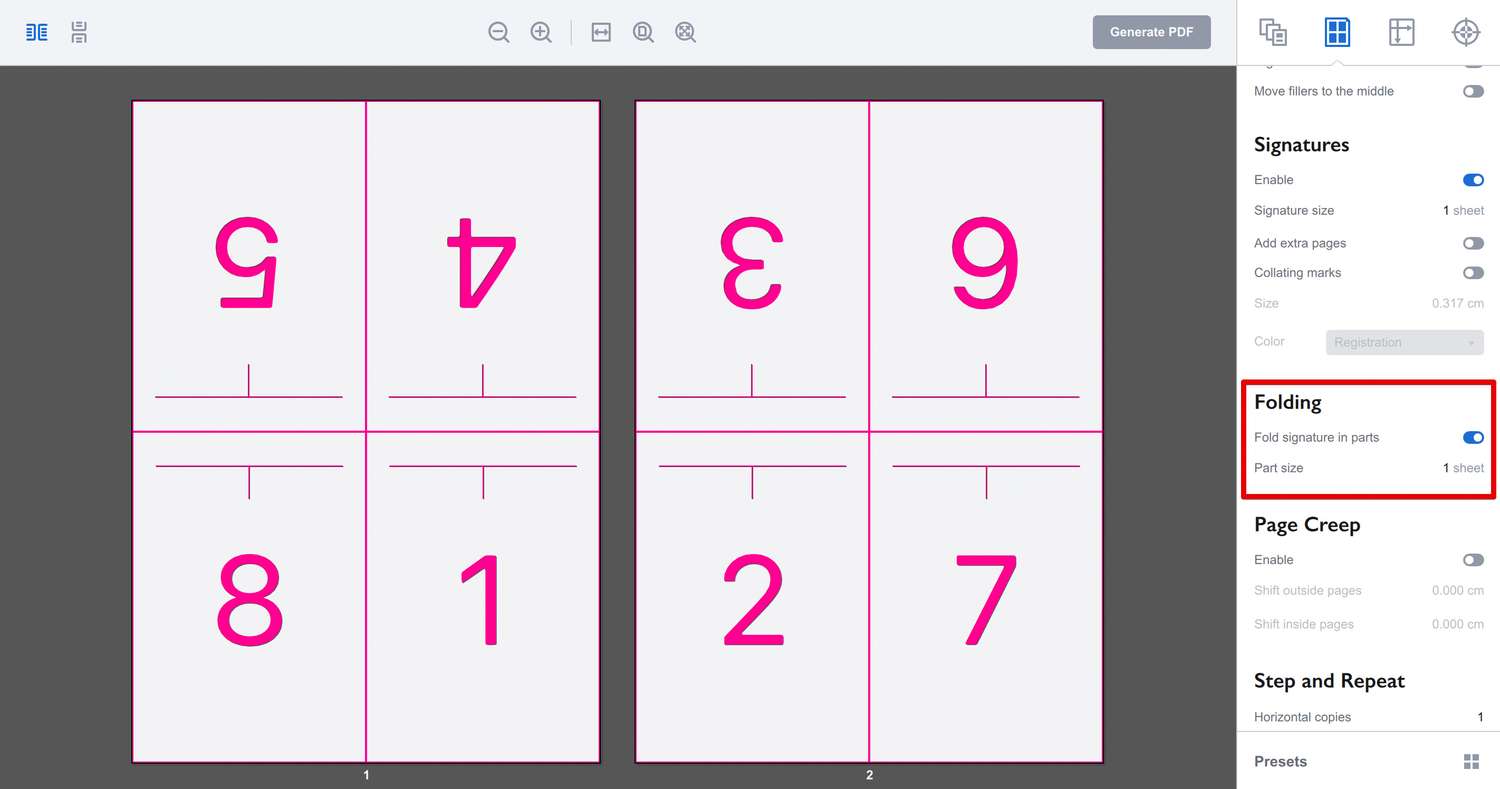 Booklet folding options in Imposition Wizard