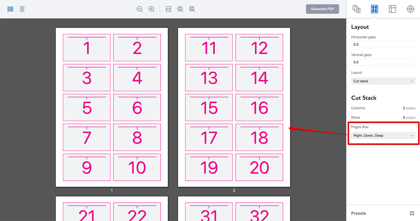 Making N-Up with cut stack layout in Imposition Wizard