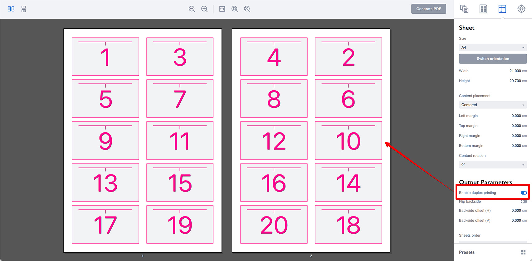 Enabling duplex printing for n-up layout