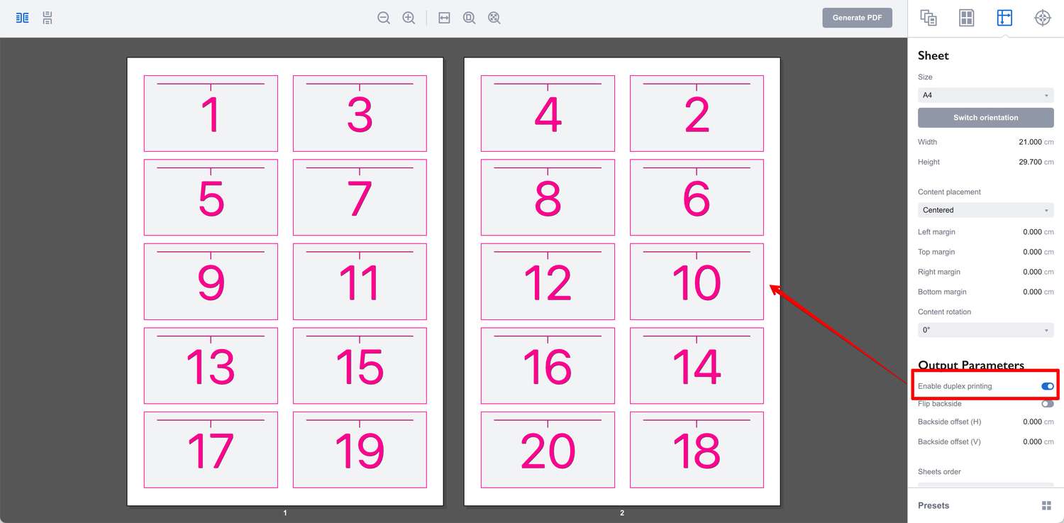 Enabling duplex printing for n-up layout