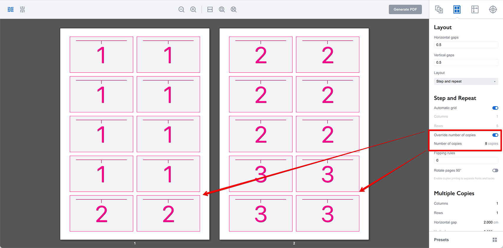 Changing the number of copies of each page