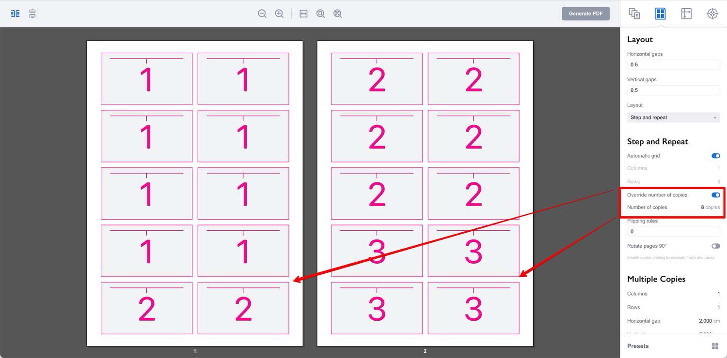 Changing the number of copies of each page