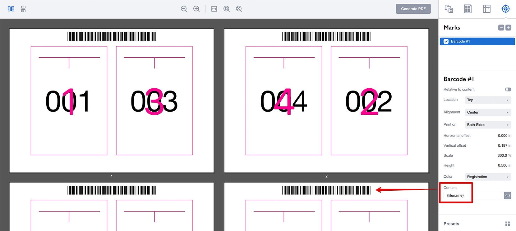 Barcode displays the file name