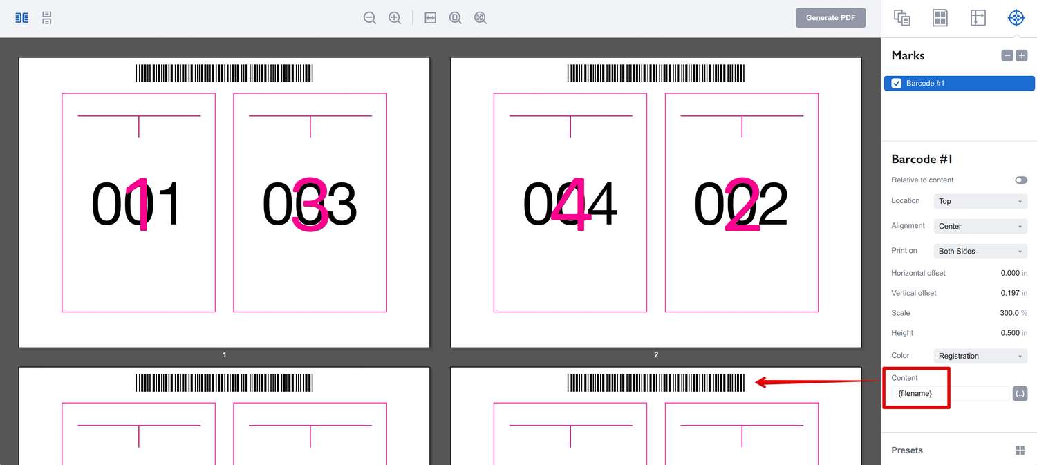 Barcode displays the file name