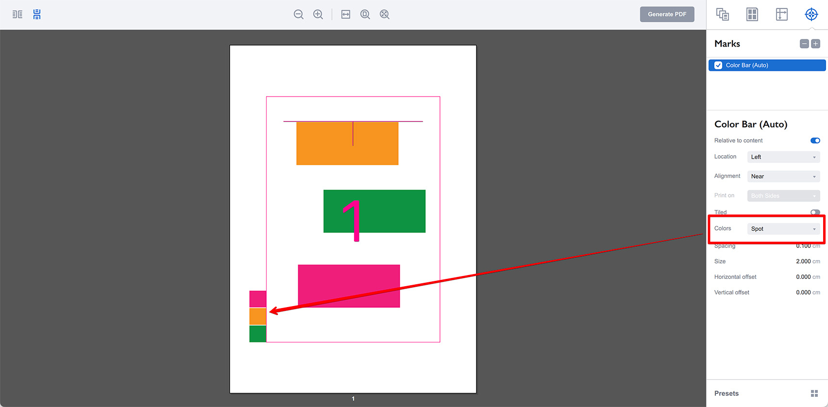 Automatic color bar shows only spot colors