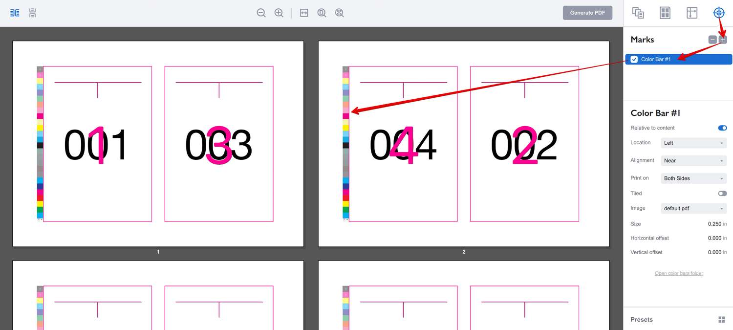 Adding color bar element in Imposition Wizard