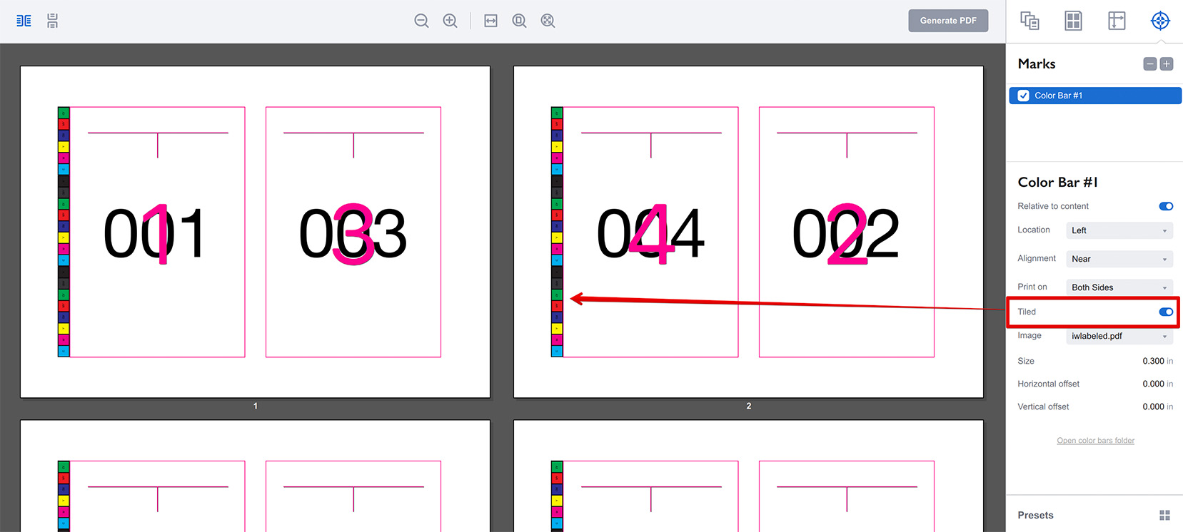 Color bar with tiling mode enabled