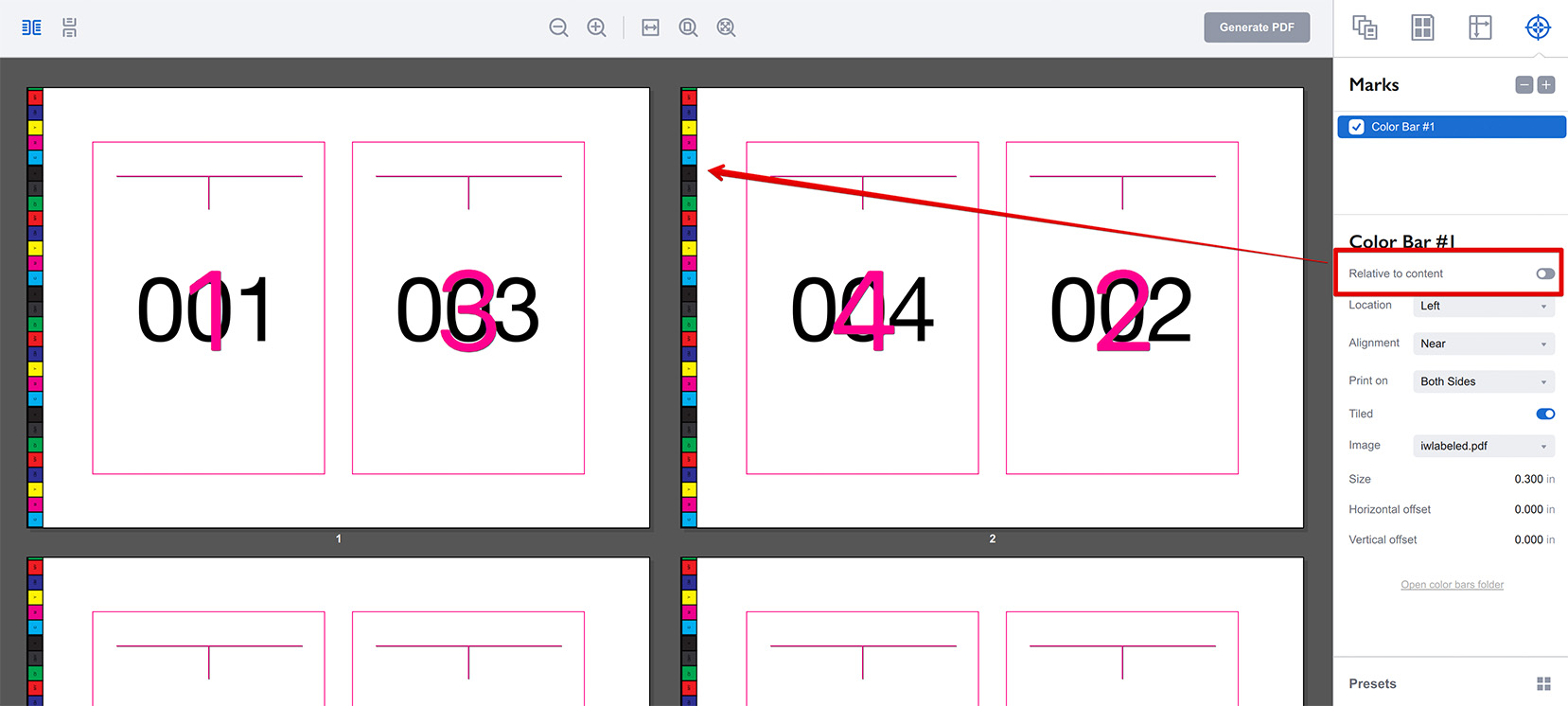 Color bar aligned to the sheet with tiling mode enabled