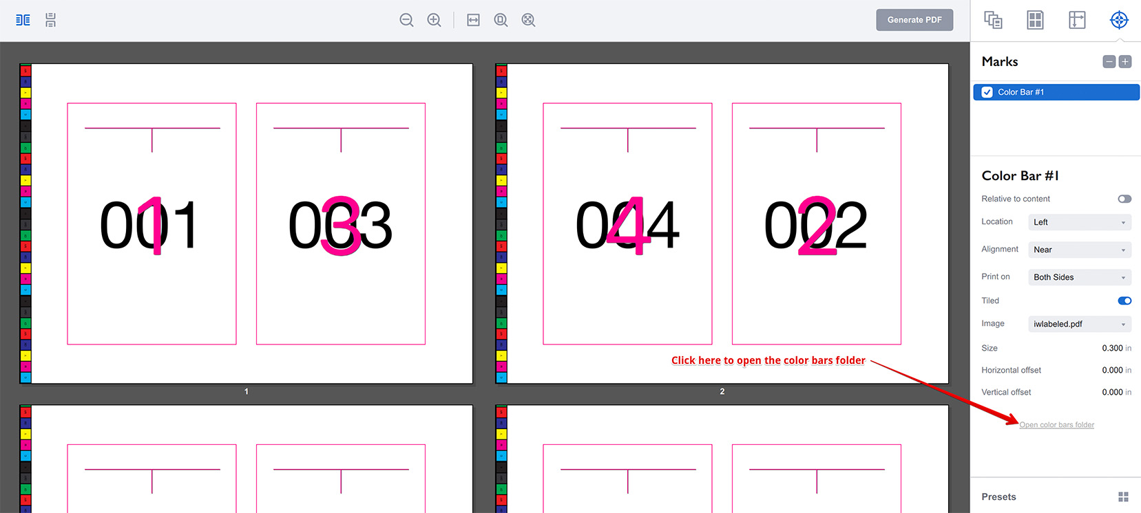Opening color bars folder