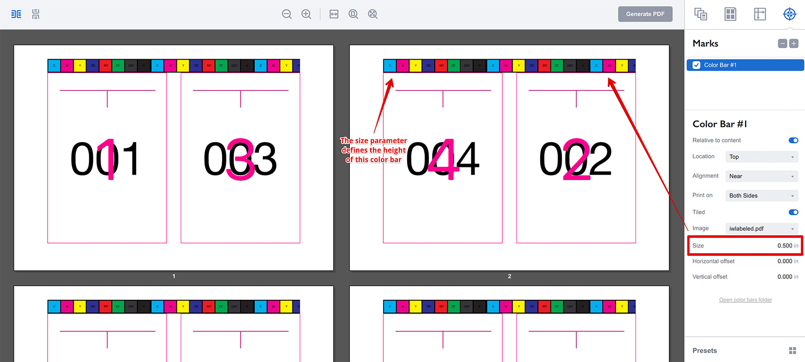 Configuring the height of horizontal color bar with size parameter