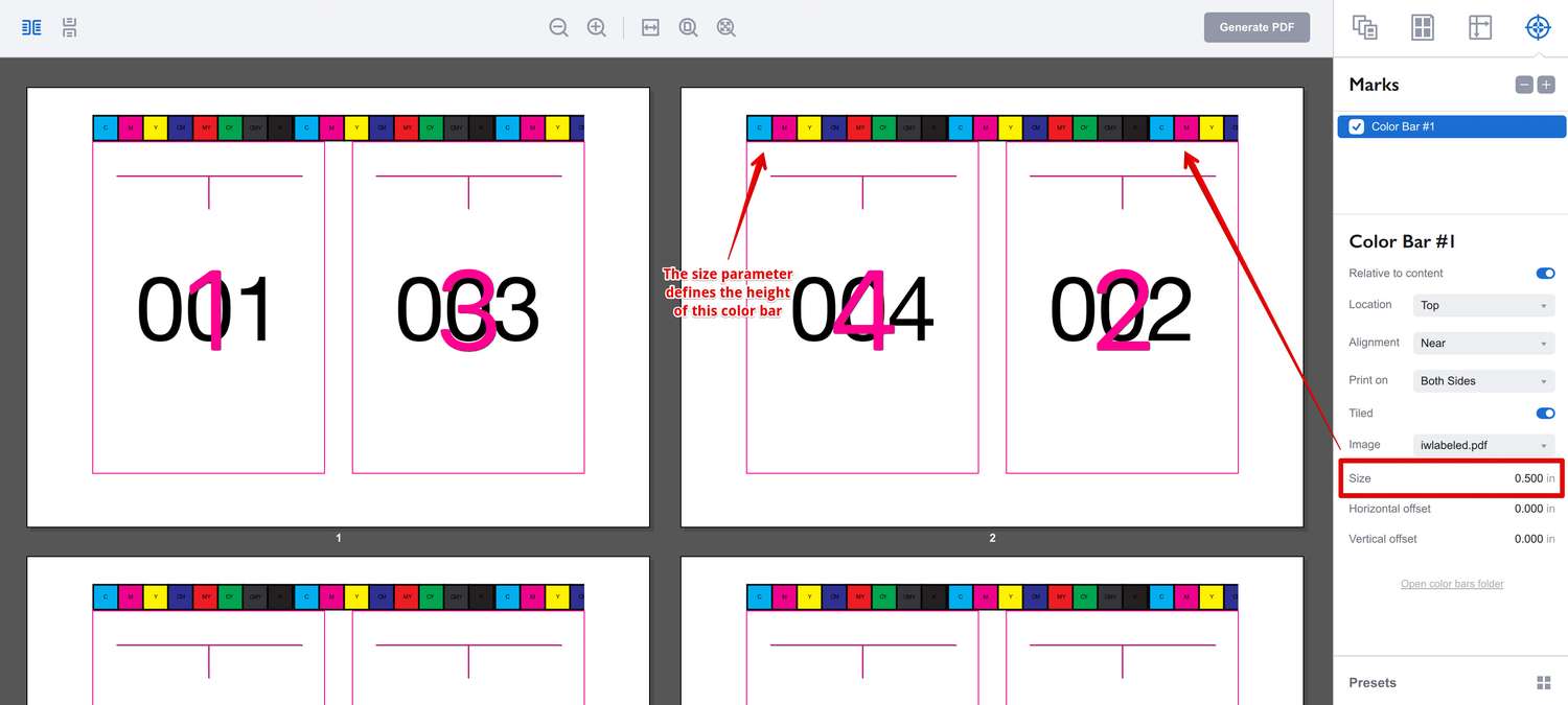 Configuring the height of horizontal color bar with size parameter