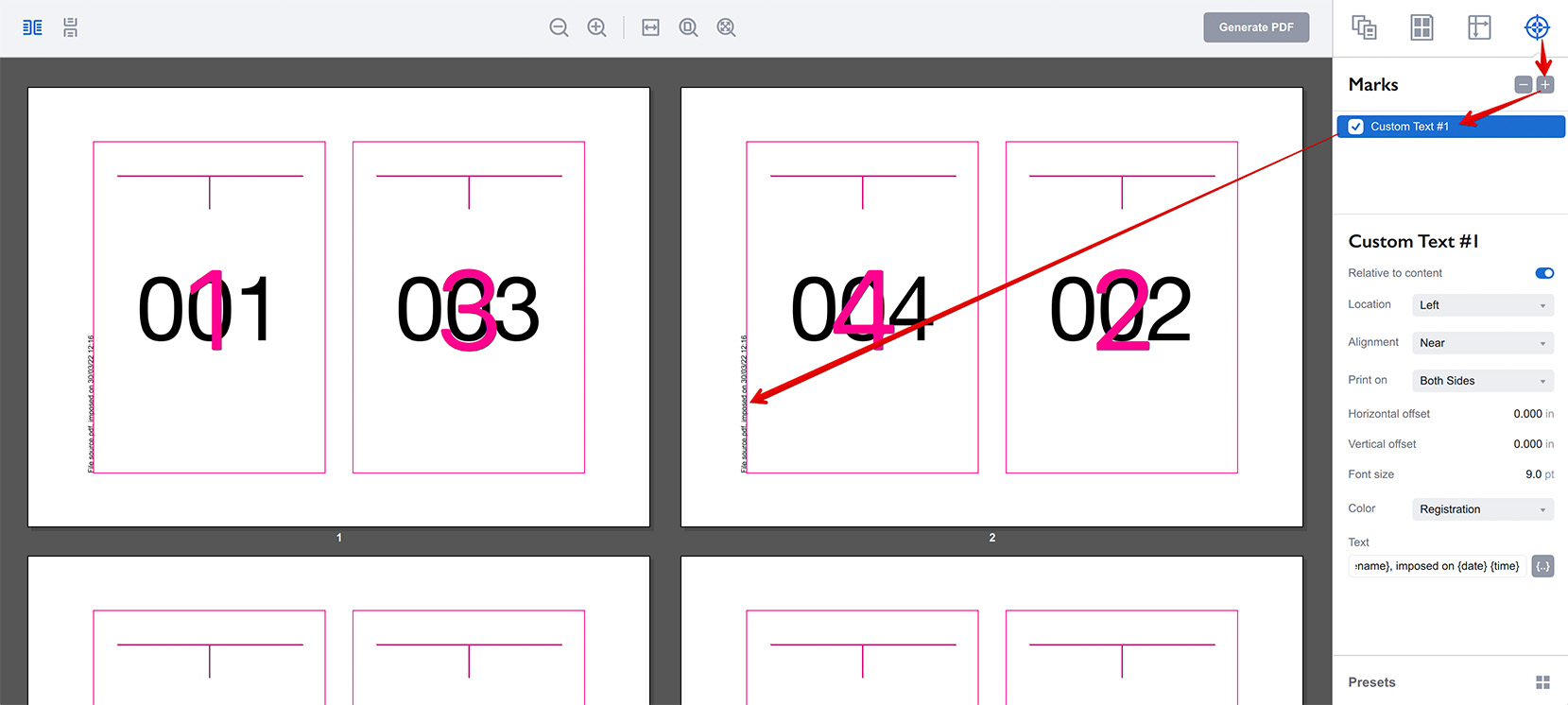 Adding text element in Imposition Wizard
