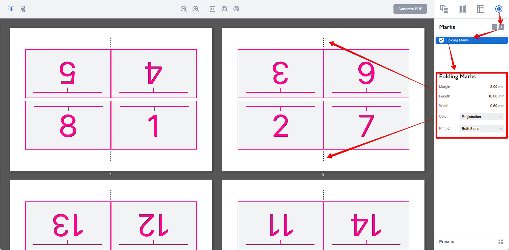 Adding folding marks in Imposition Wizard