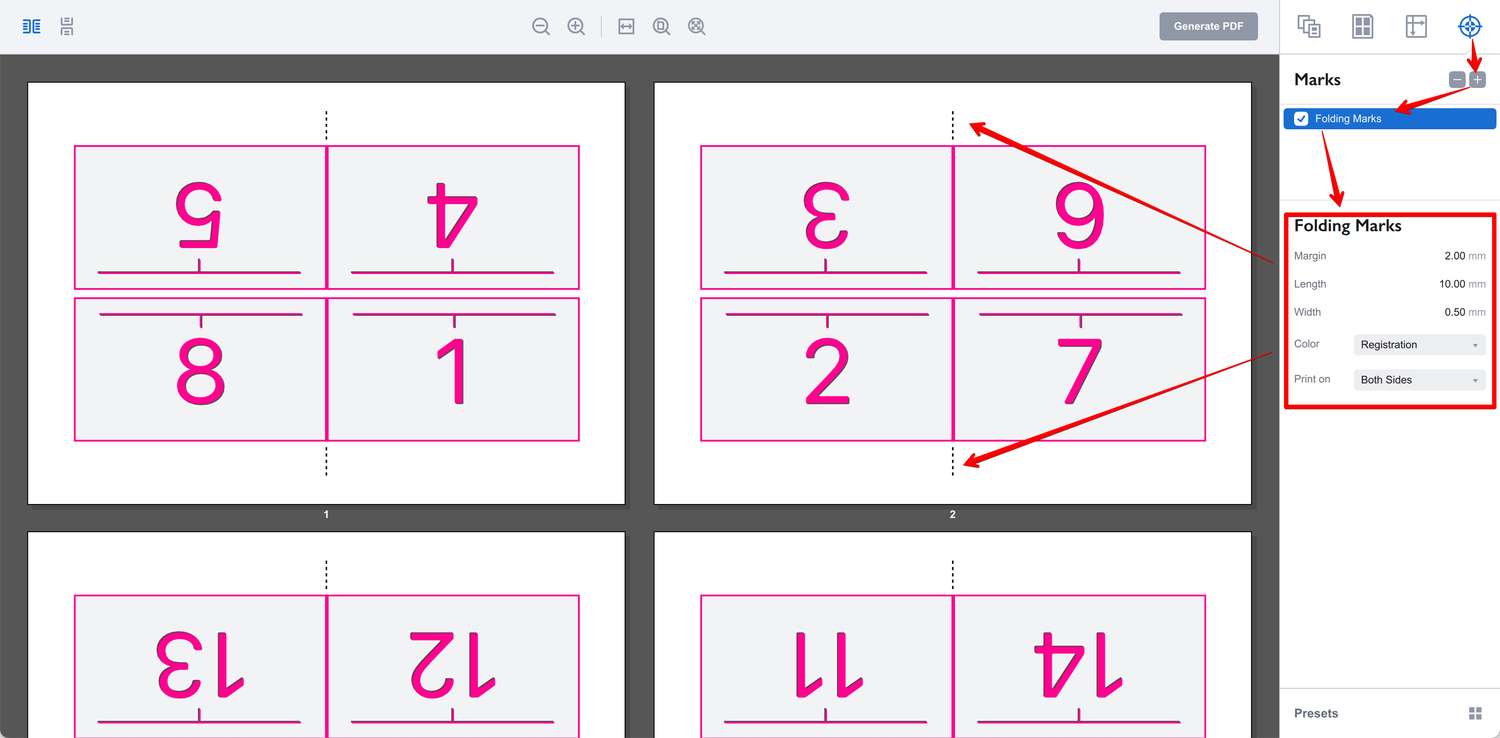 Adding folding marks in Imposition Wizard