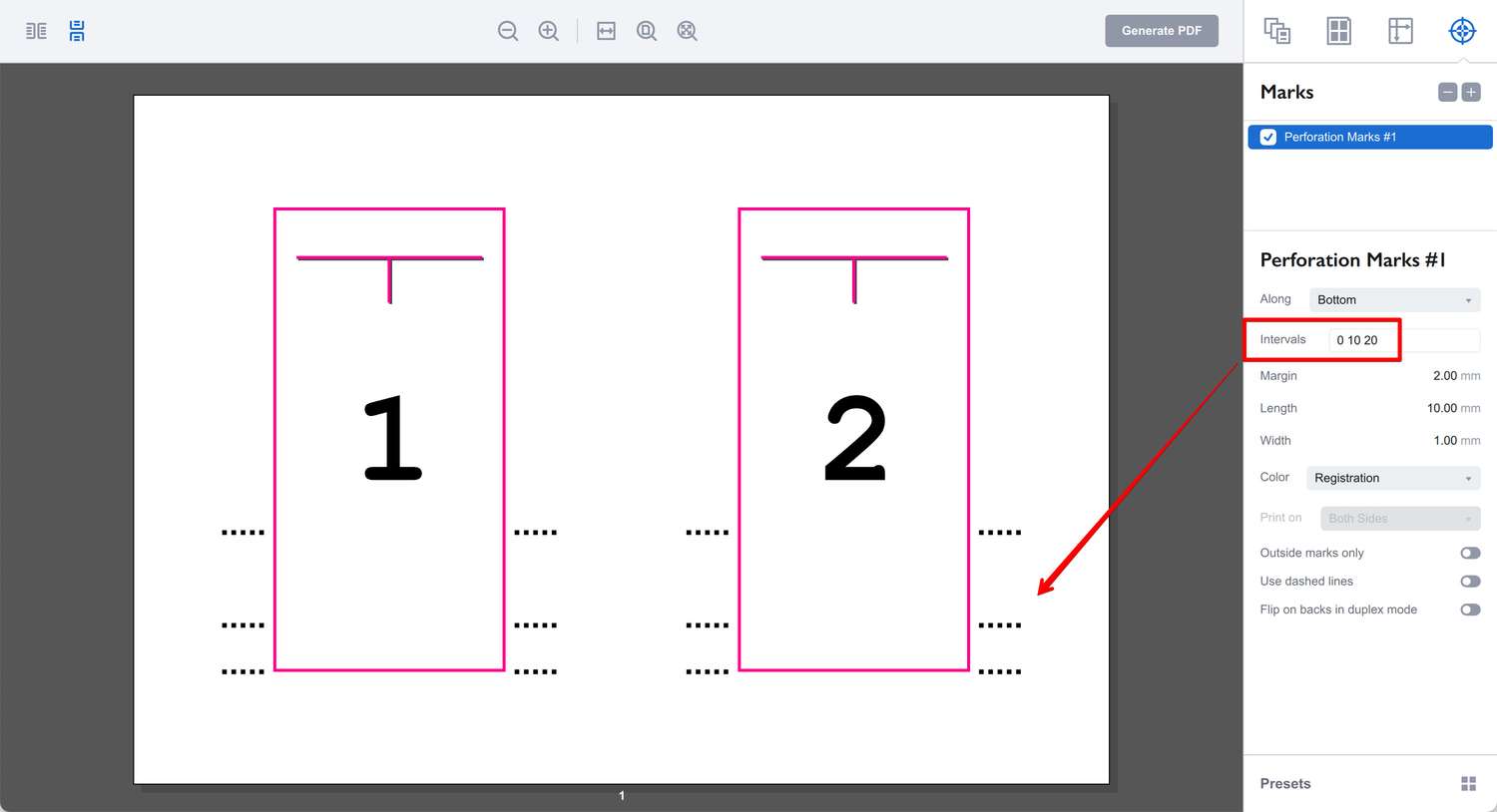 Complex perforation marks in Imposition Wizard