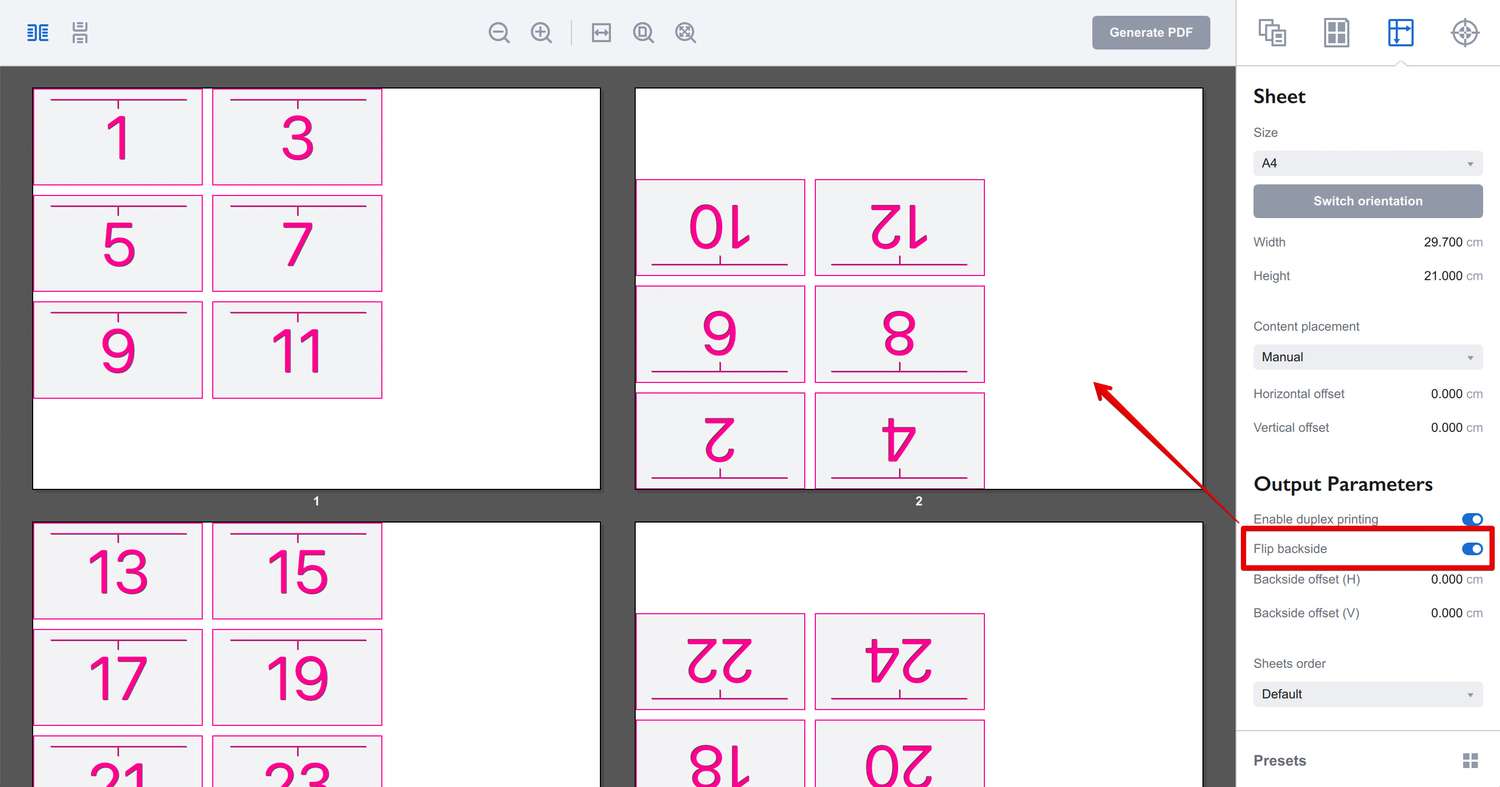Backside flipping in duplex printing in Imposition Wizard