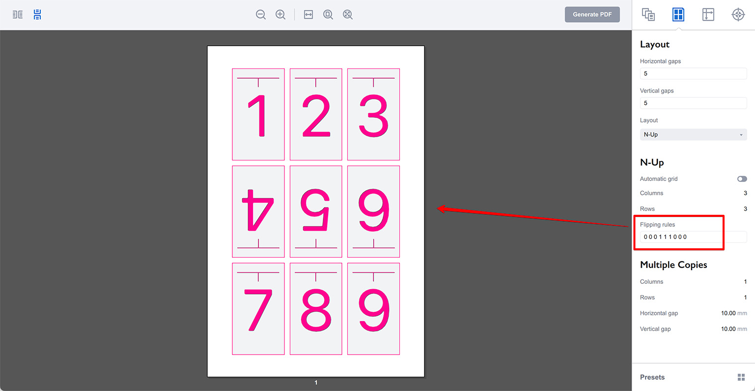 N-Up layout with the middle row flipped