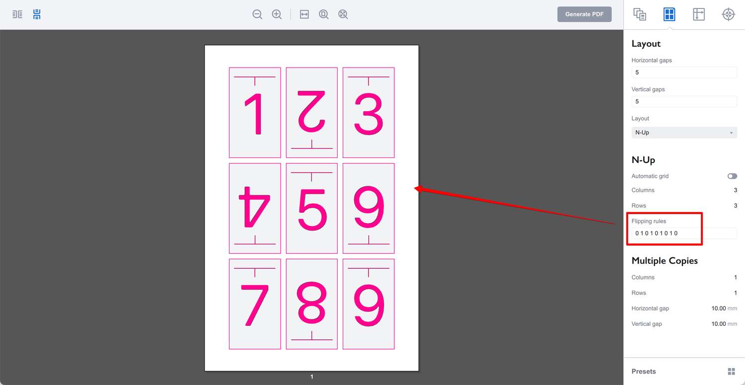 N-Up layout with every second page flipped