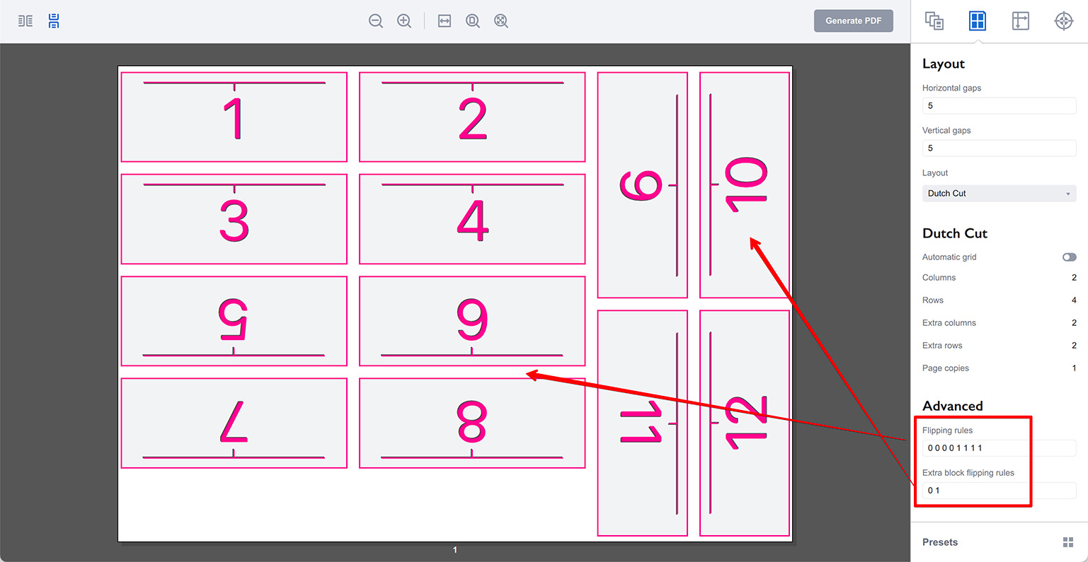Dutch cut layout with flipped pages