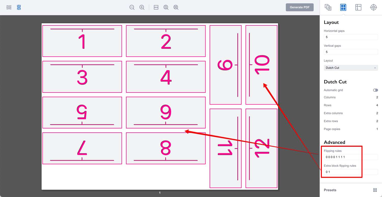 Dutch cut layout with flipped pages