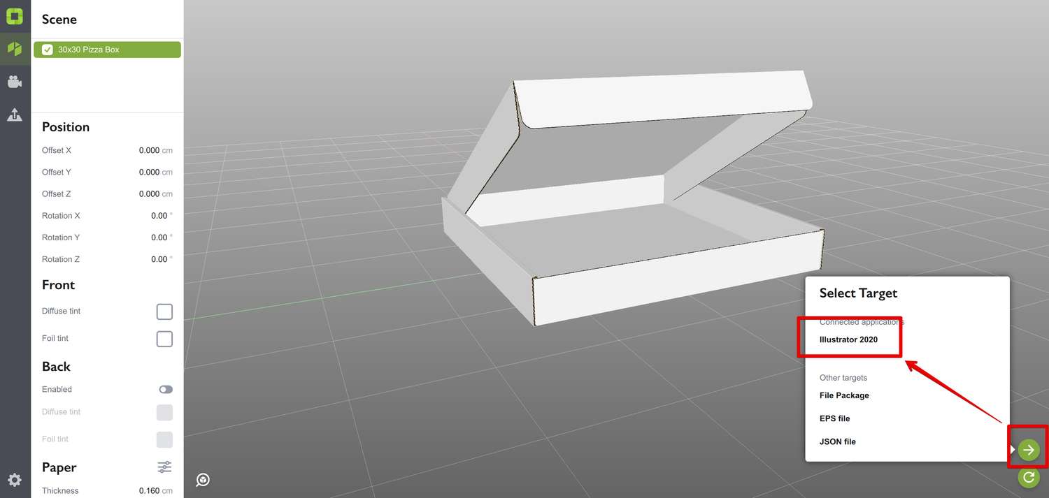 Sending the pizza box dieline to Illustrator