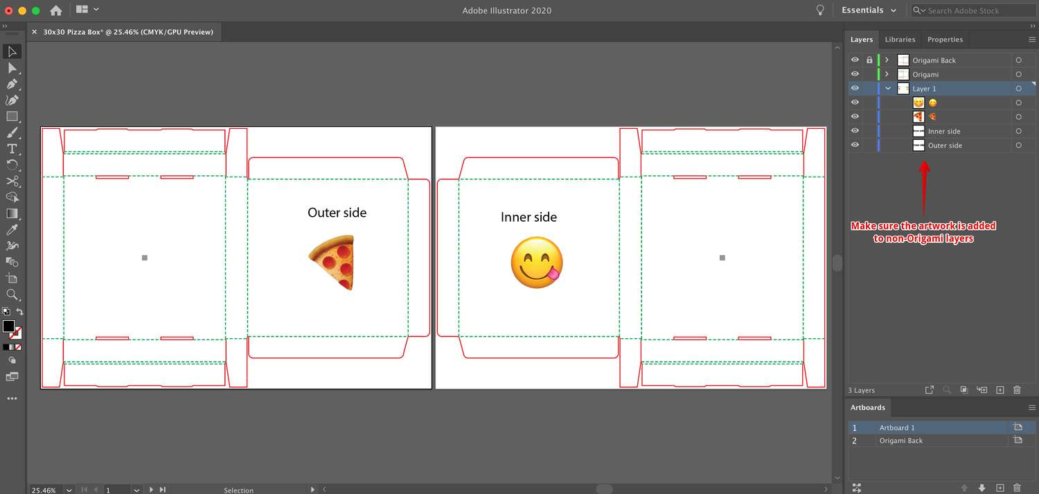 Artwork added to both sides of the shape in Illustrator