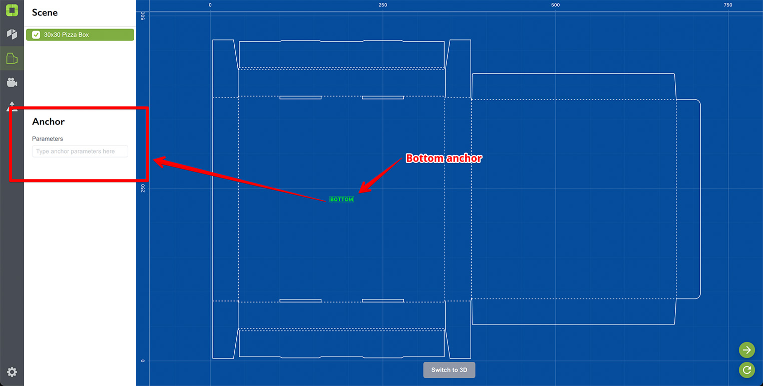 Bottom anchor in the dieline viewer in Origami