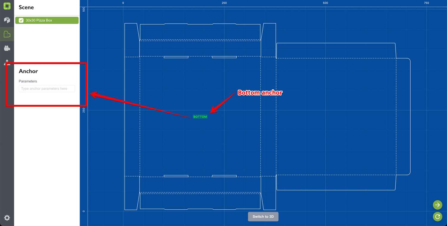 Bottom anchor in the dieline viewer in Origami