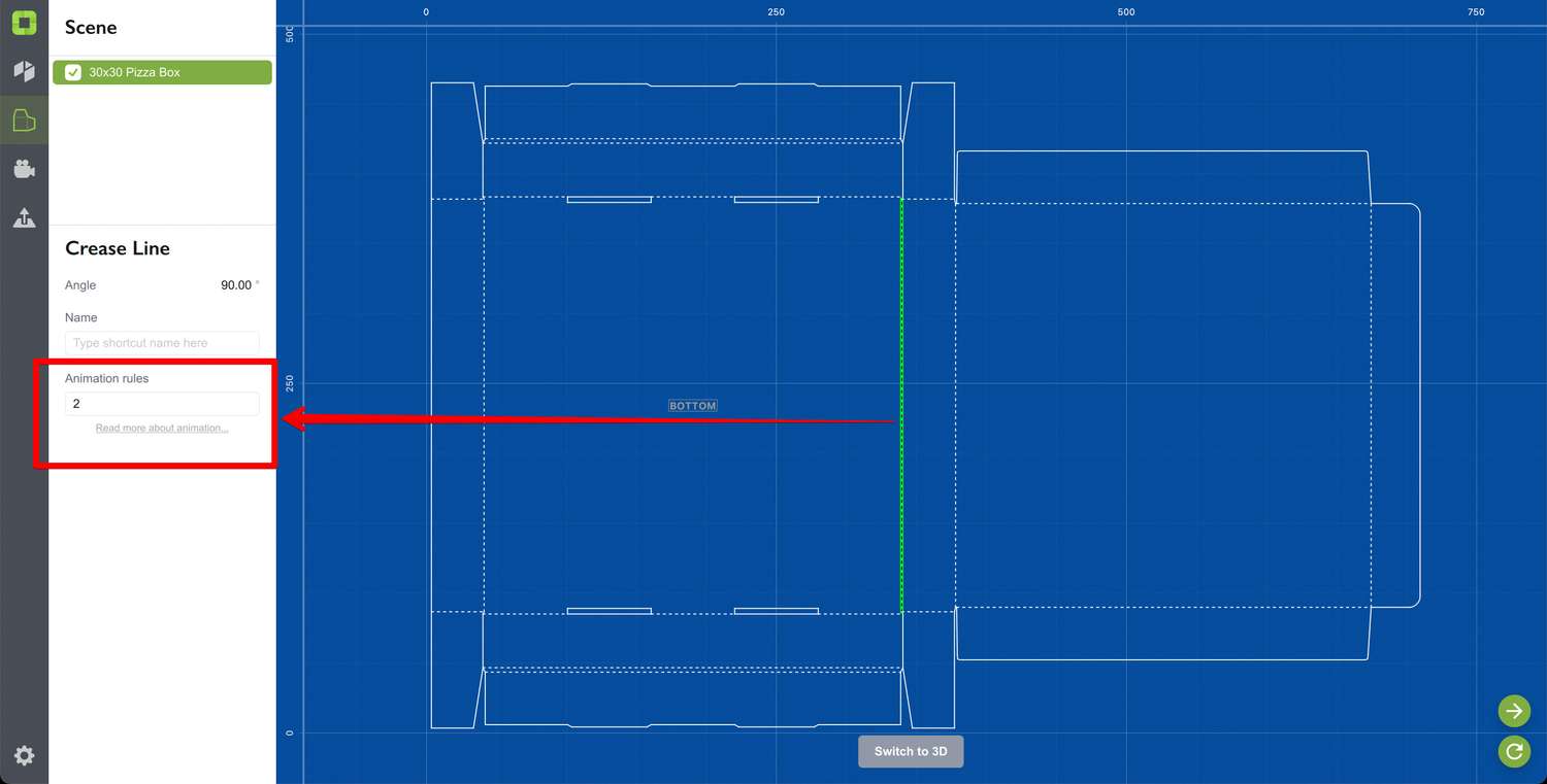 Animation parameters of a crease line