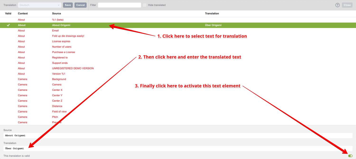 Translating a text element