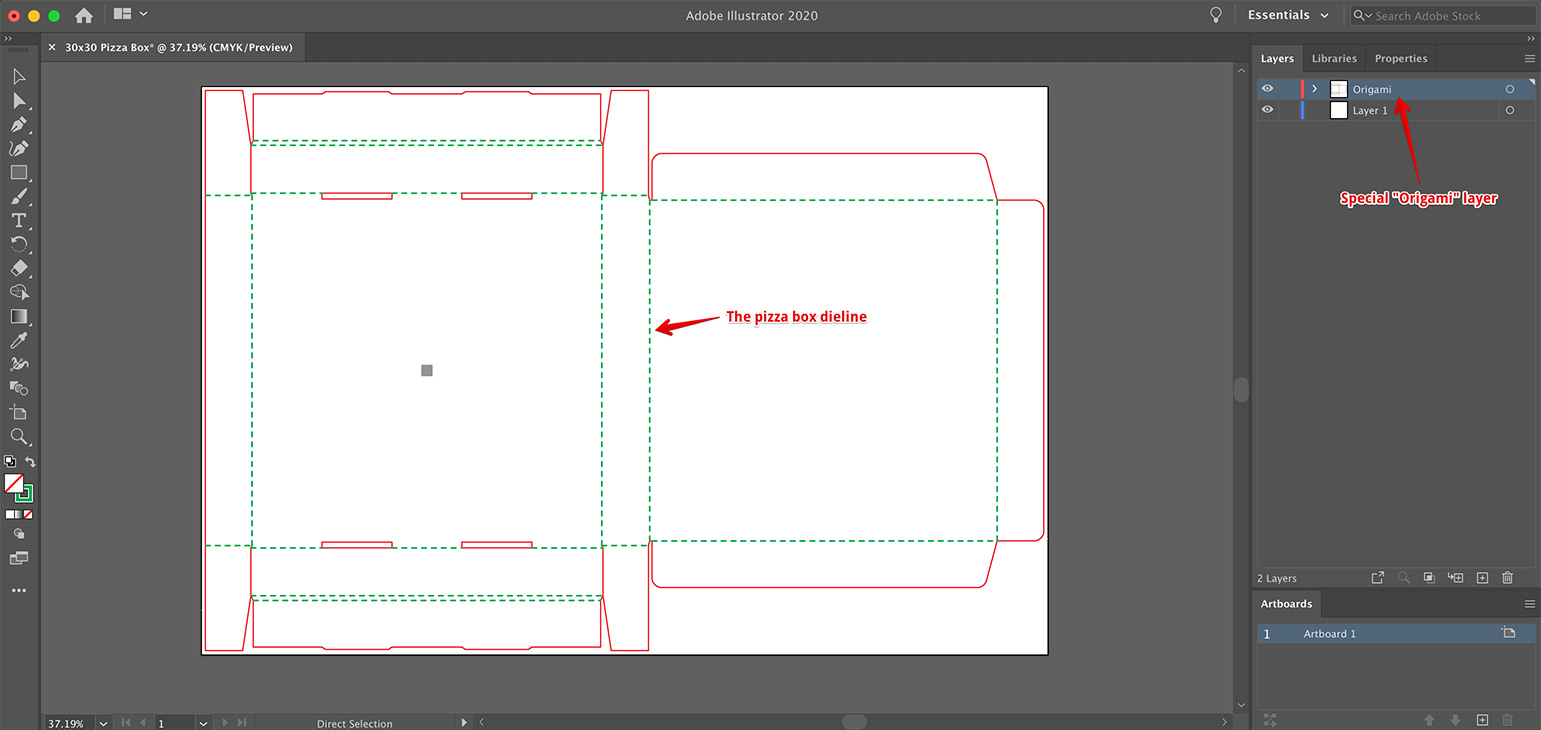Pizza box dieline in Adobe Illustrator