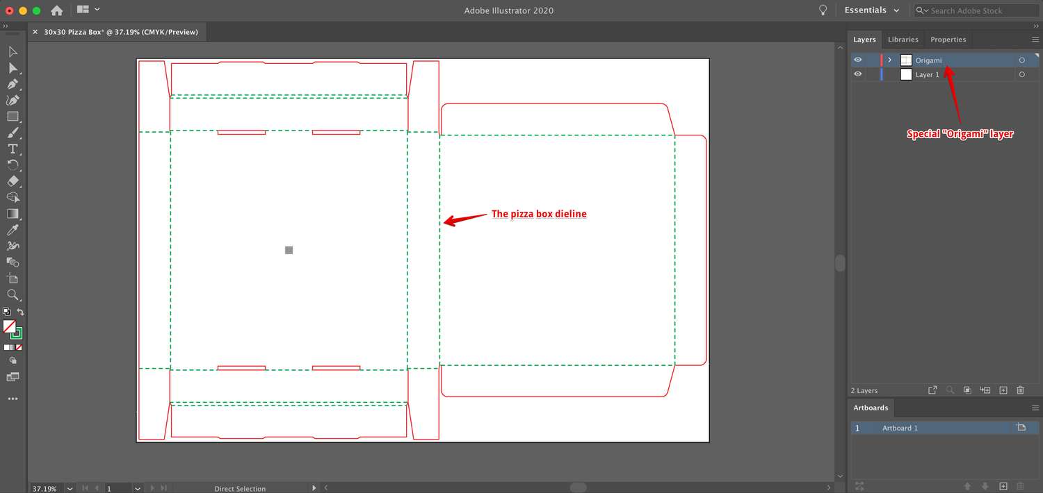 Pizza box dieline in Adobe Illustrator
