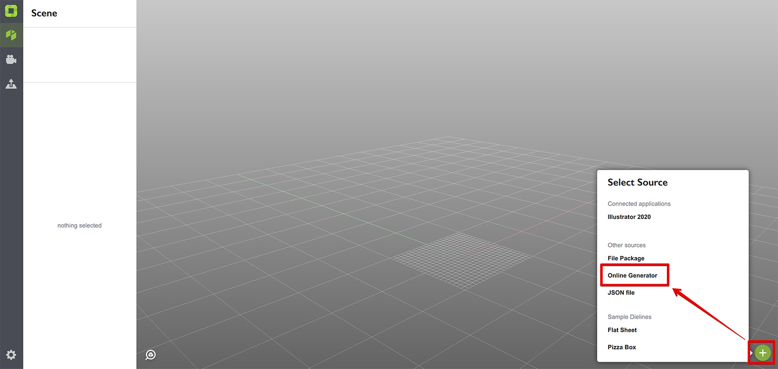 Selecting dieline generator in Origami