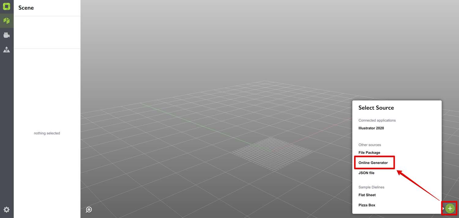 Selecting dieline generator in Origami