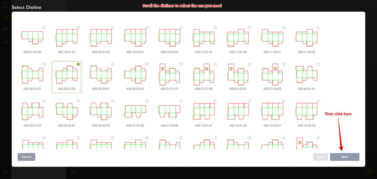Dieline generator window in Origami