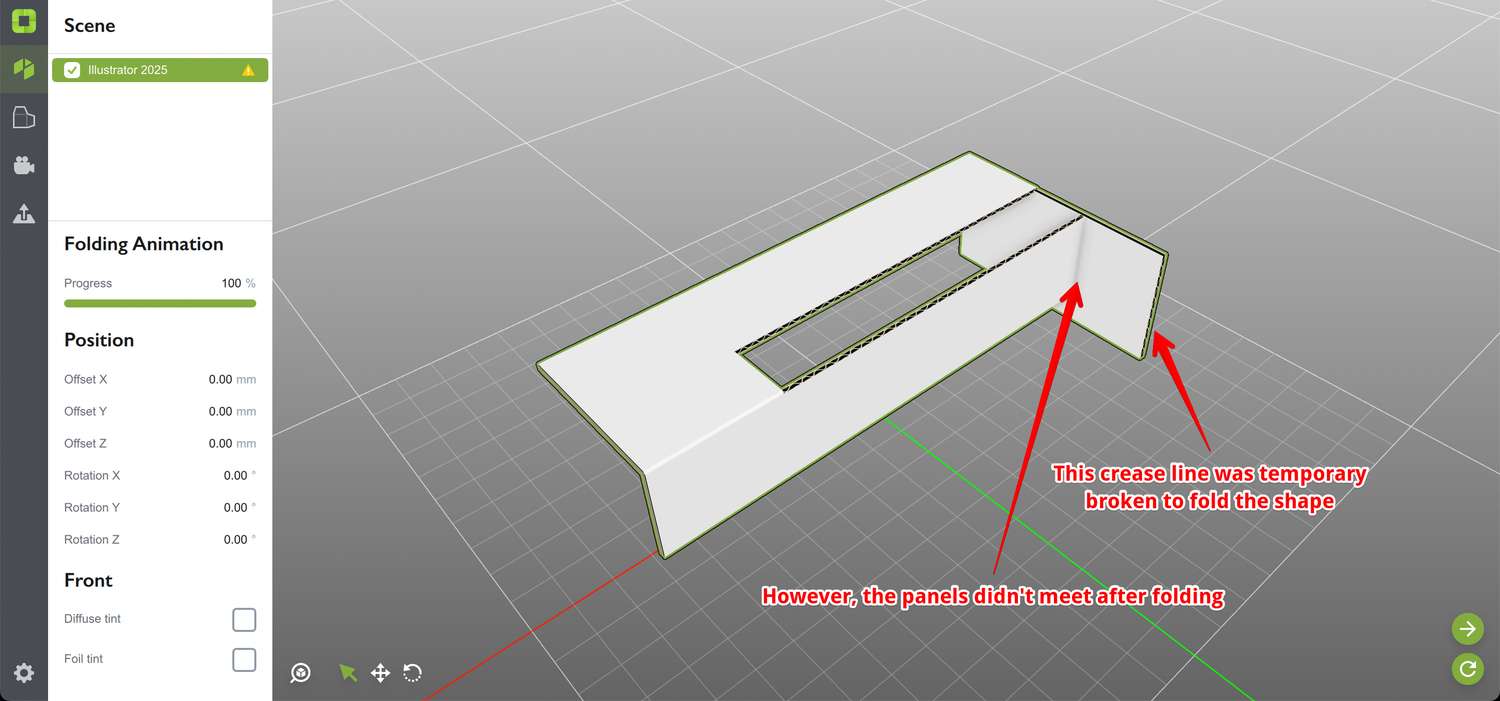 The 3D view of the shape that doesn't fold