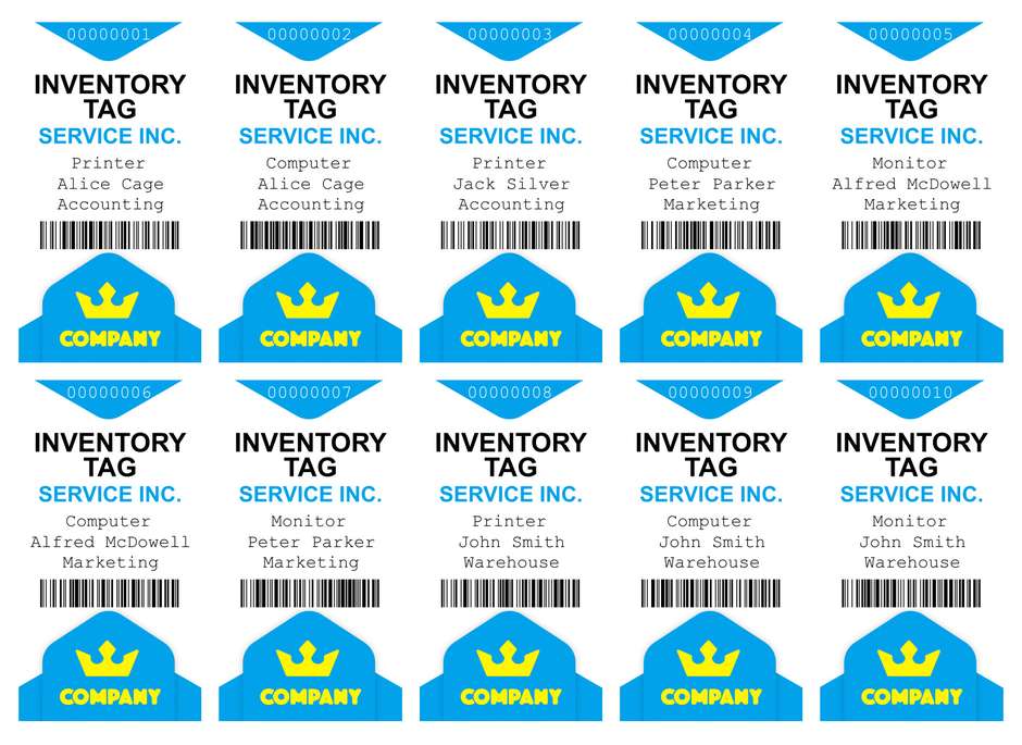 PDF with asset tags generated in Ticket Wizard