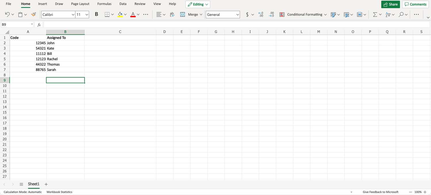 Sample spreadsheet for filling the PDF template