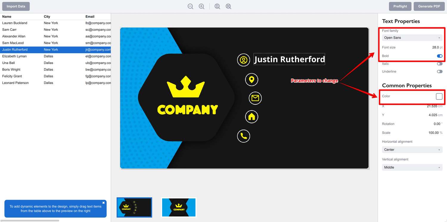 Changing text element properties to match the design
