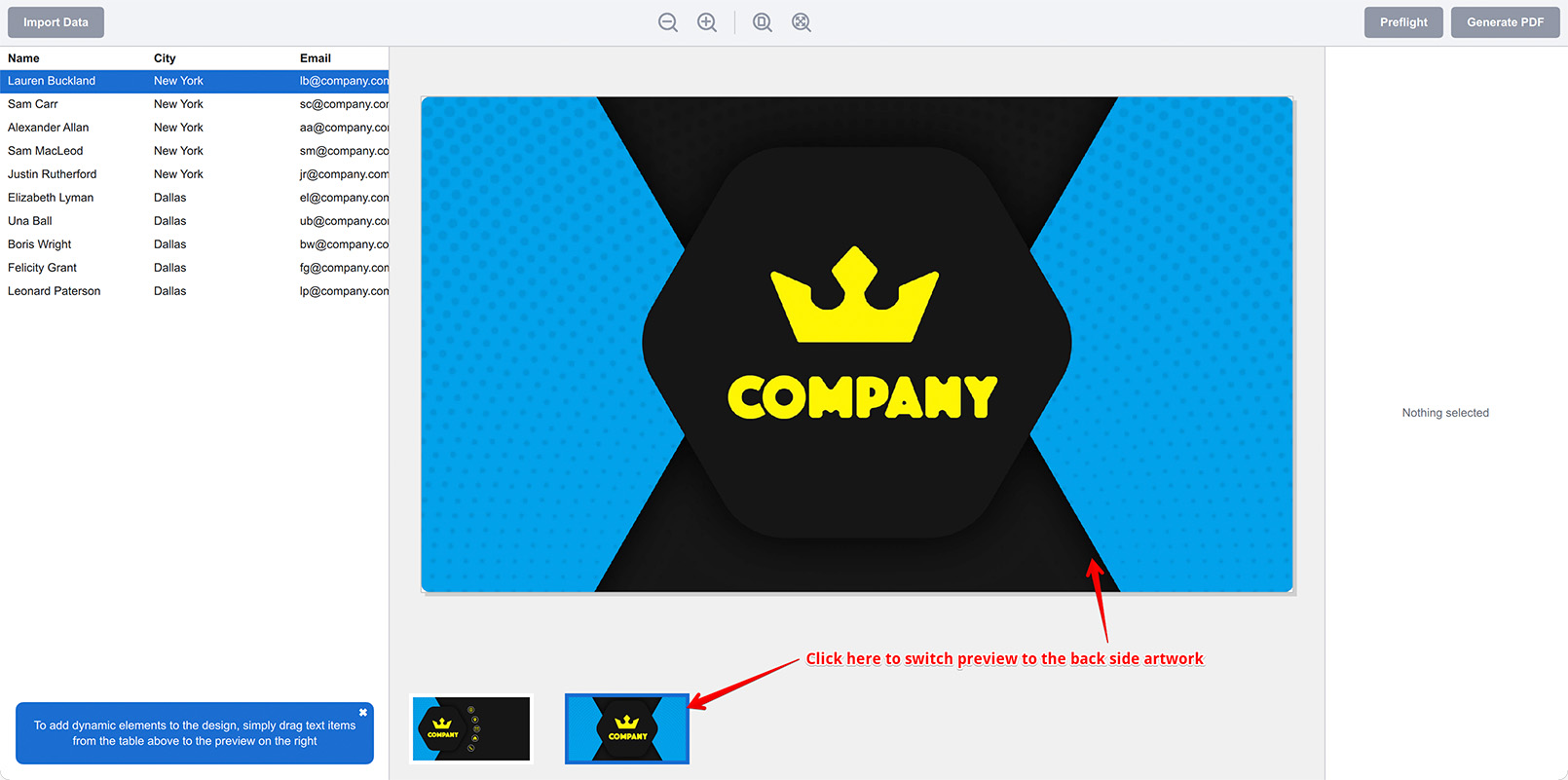 Switching to the back side of the business card design template