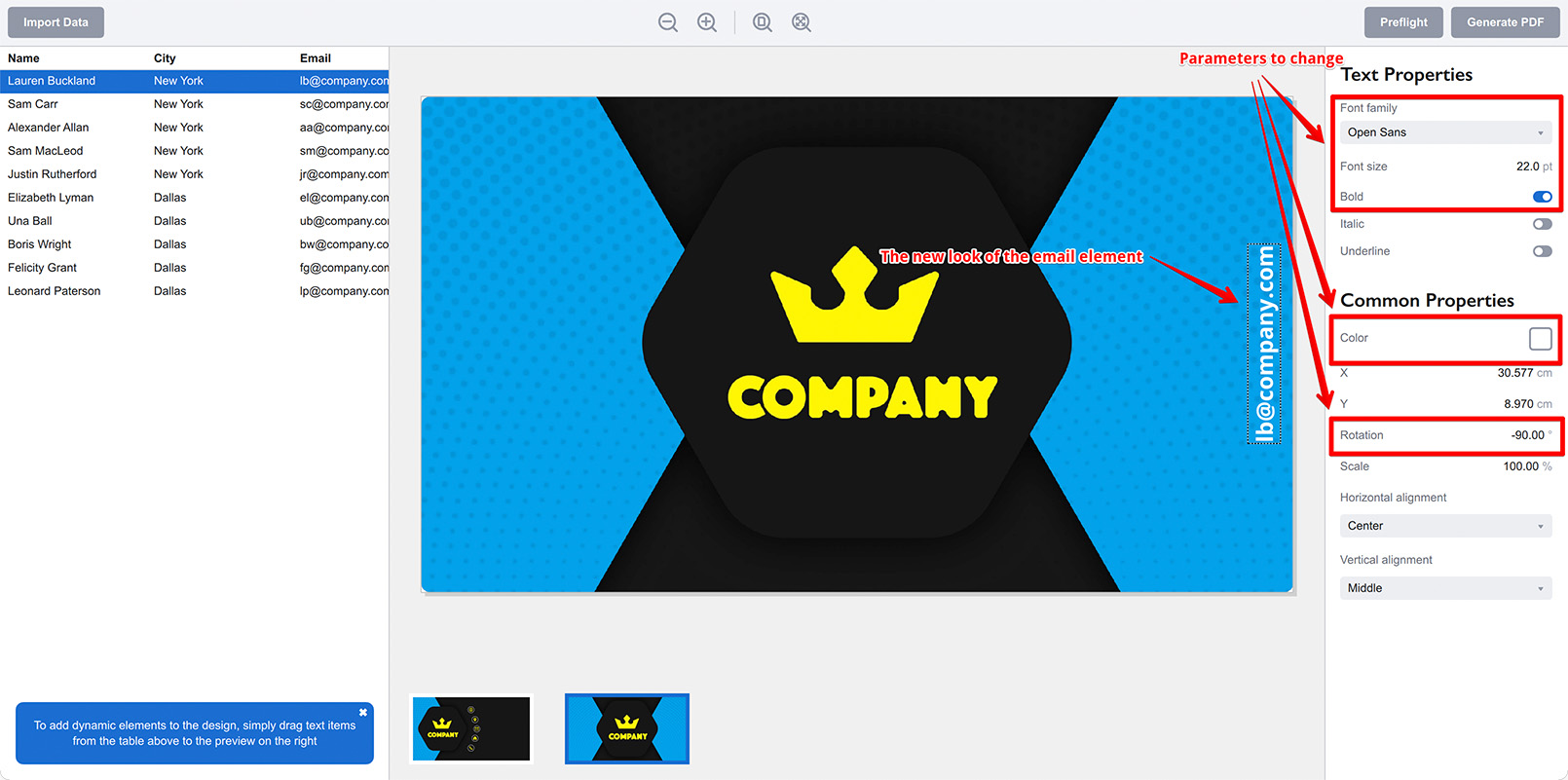 Adjusting font color and angle of the text element to match the design