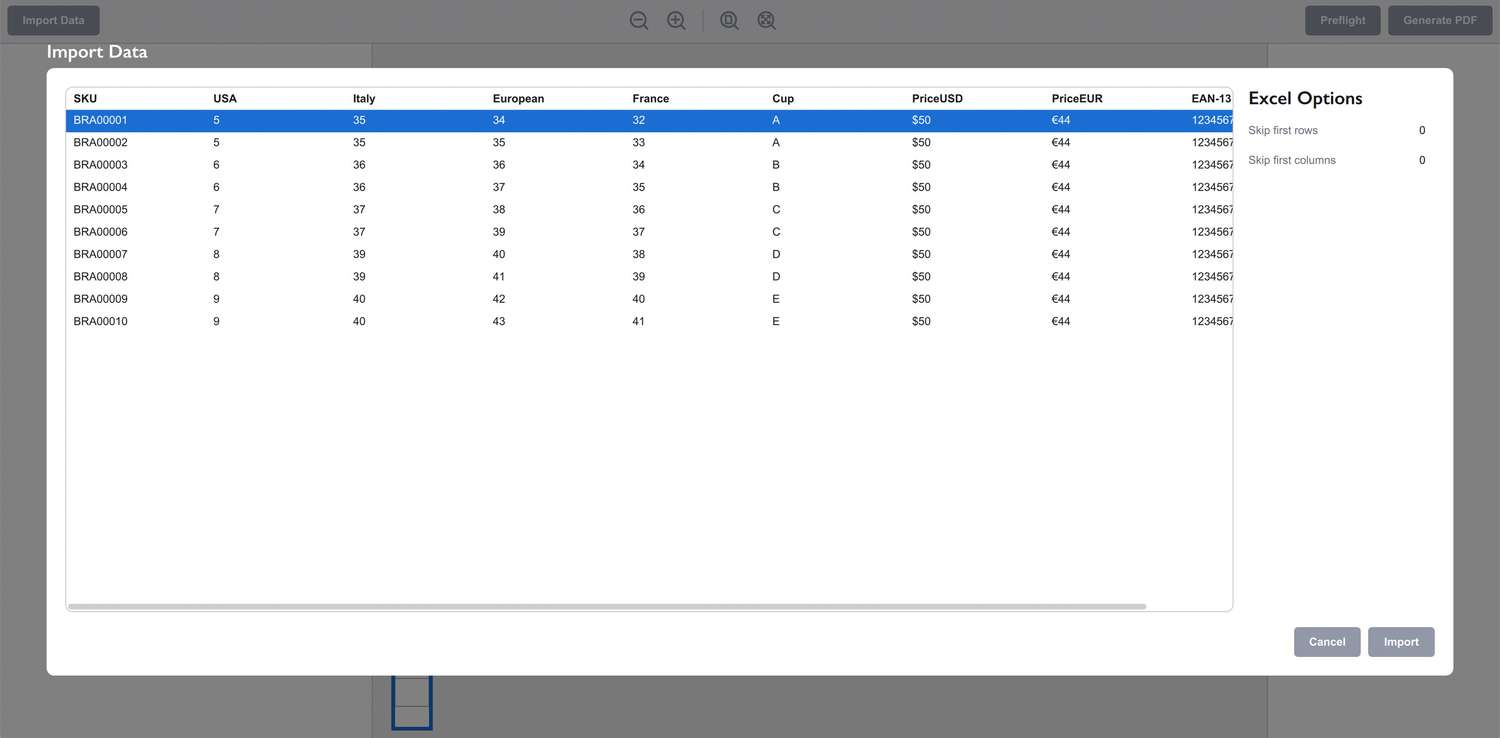 Pricing data import panel in Ticket Wizard