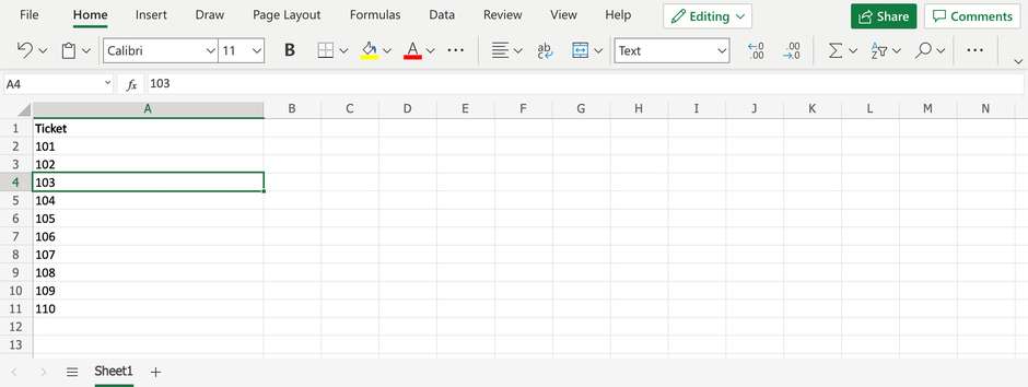 Data to use for raffle tickets in Excel