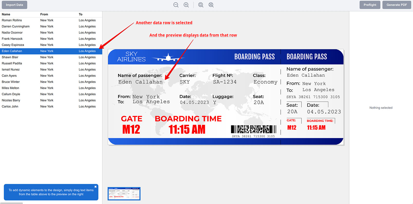 Ticket Wizard shows data of the currently selected row